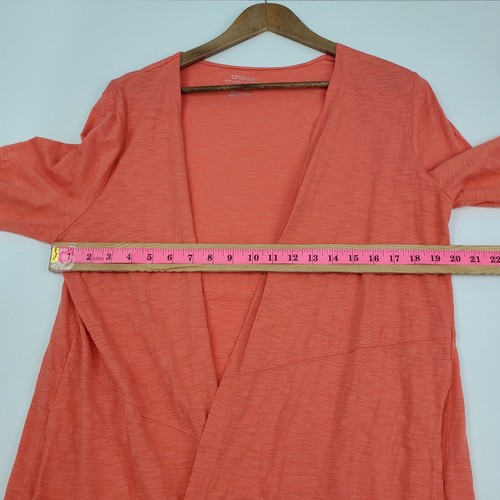 Chico's Coral Open Front Long Sleeve Cardigan With Pockets Womens Size 2 Large - Picture 12 of 13