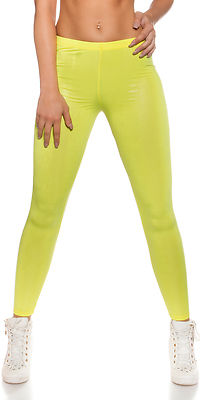 Sexy Leggings Giallo Fluo Neon Stampa Rettile Aderenti Stretch Wet Look  Disco SM | eBay