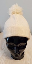 VTG White Ski Snow Hat Wigwam Mills 100 Virgin Wool Beanie USA Pom Pom