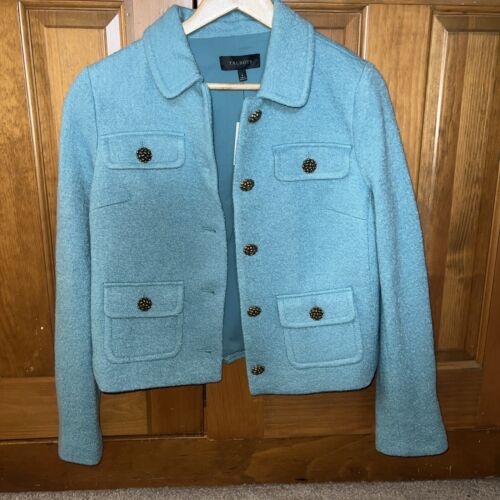 Talbots Open Front Blazer Size 6 Light Blue 100% Wool Jacket Career Work Job