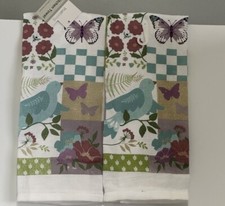 2 Spring Birds Flowers Butterflies Kitchen Dish Towels Colorful 100 Cotton
