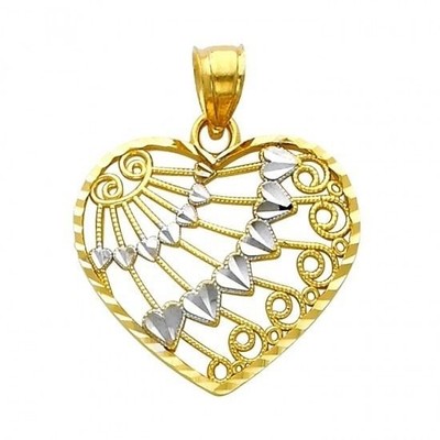 Multi Herzen & Kreis Charm Flügel Abstraktes Design 14k Bicolor Gold Anhänger