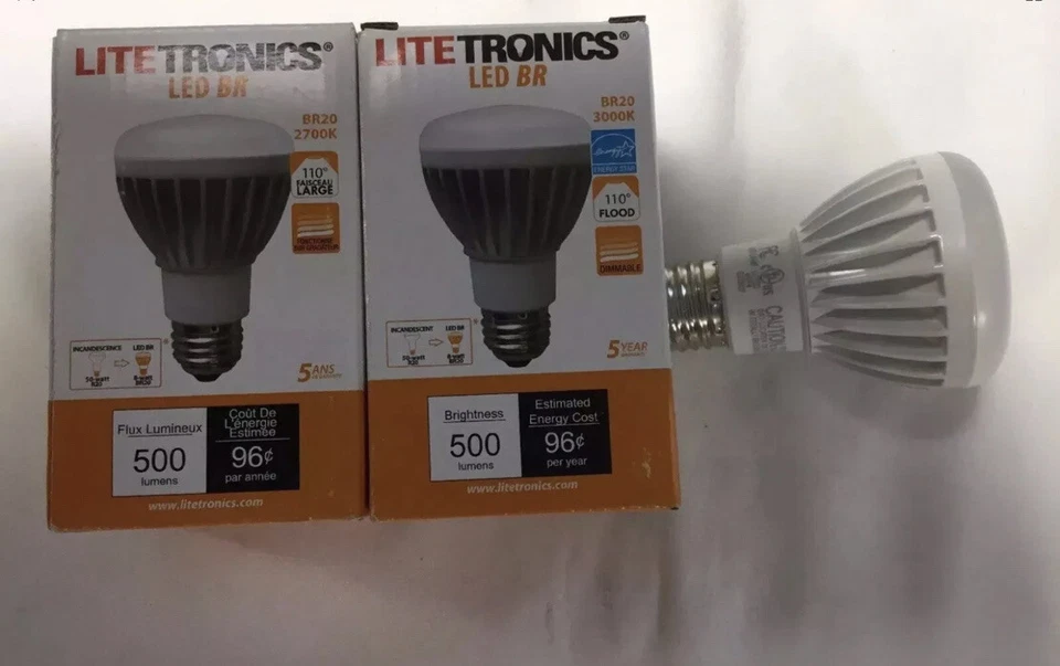 2-Litetronics LED BR BR20 BR Series LED 8W BR20 MED 120V New - Image 2 of 3