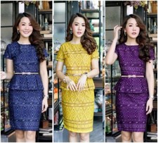 Thai Dress Traditional Skirt Beautiful Fashion Top-Set-Casual Elegant Vintage