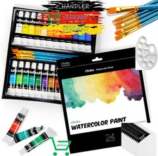 Schönes Aquarellfarben Set 24x12ml Farben mit 6 Malpinseln Palette + Leinwand