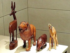 Carved Wooden Animal Collection Lion / Camel /Rhino / Gazelle
