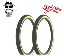 PAIR OF YELLOW LINE BICYCLE ORIGINAL LOWRIDER TIRE 20 X 1.75 BRICK TREAD