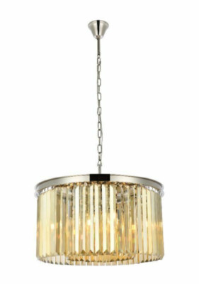 Crystal Chandelier Polished Nickel Dining Room Golden Teak 8 Light Fixture 26 in
