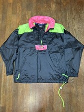 VINTAGE 80s-90s era COLUMBIA NEON COLORBLOCK PULLOVER ZIP WOMENS L WINDBREAK EUC