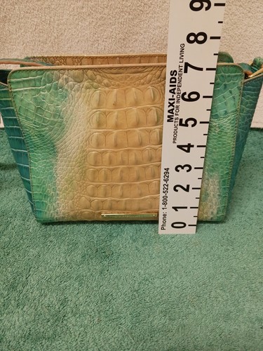 Brahmin Carrie Turquoise Tan Gold Melbourne Croc Embossed Crossbody Bag - Picture 9 of 17
