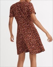 Madewell Mini Dress Size 10 Red Floral Prairie V-Neck Button-Front