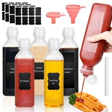 16 Oz Condiment Squeeze Bottles, 5 Pack Plastic Squeeze Squirt Bottle with Fl...