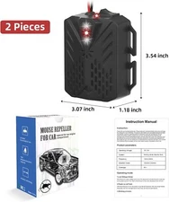 2 Pack Under Hood Rodent Repellent with Ultrasonic and Strobe