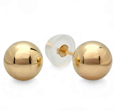 14k Yellow Gold Ball 8MM Stud Earrings w/ Silicone Covered Gold