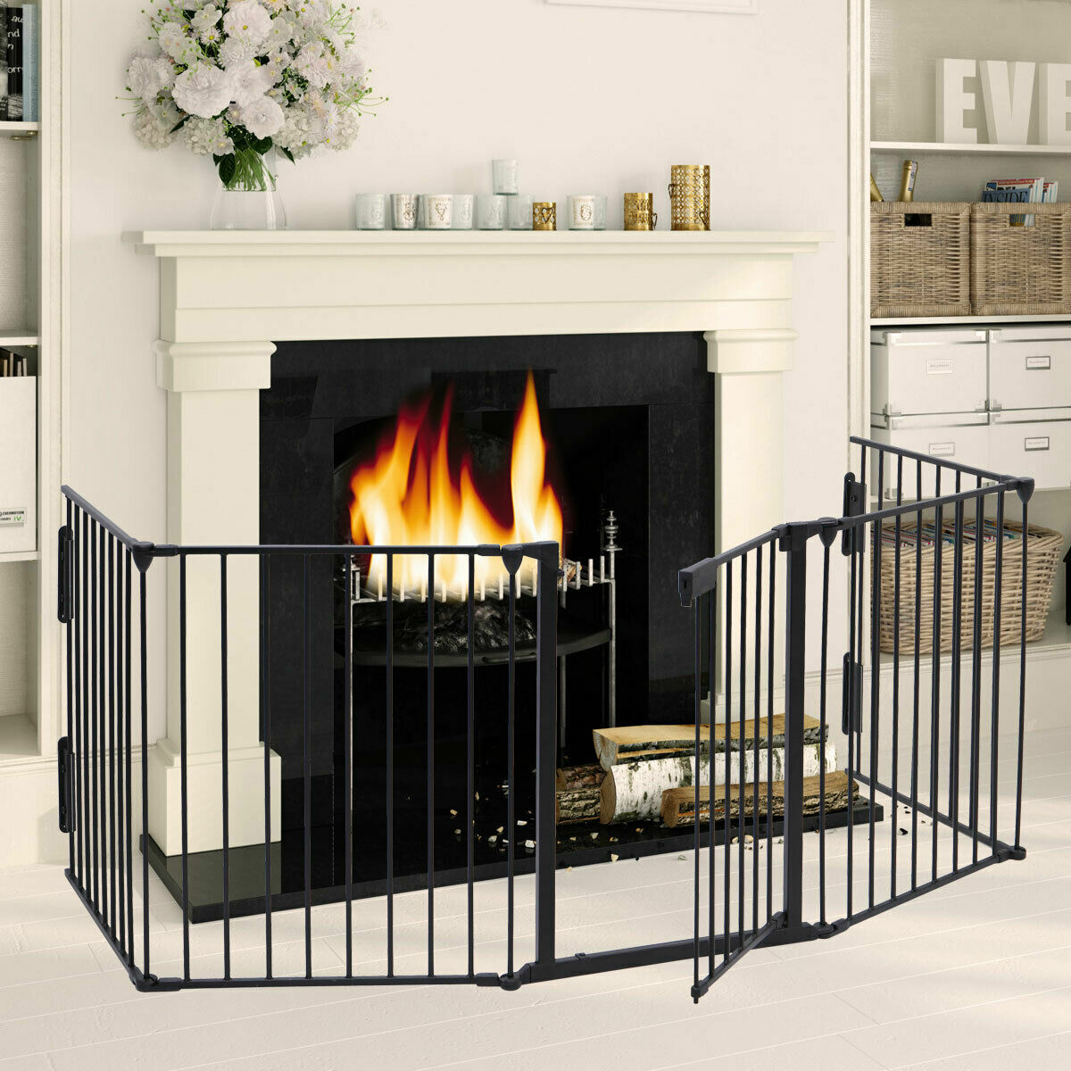 Baby Child Safety Gate Fire Gate Fireplace Pet Dog Cat Fence Steel