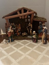 vintage /nativity /stable /creche barn /full set ceramic/11 Pieces