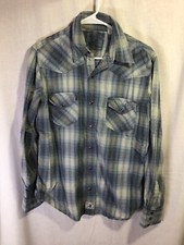 Ely 1878 Blue Plaid Medium Long Sleeve Cotton Western Style Snaps B10