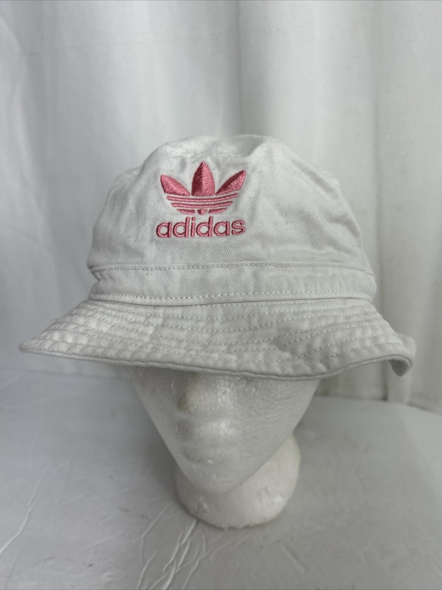Adidas Small/medium White Bucket Hat Pink Trefoil Cotton