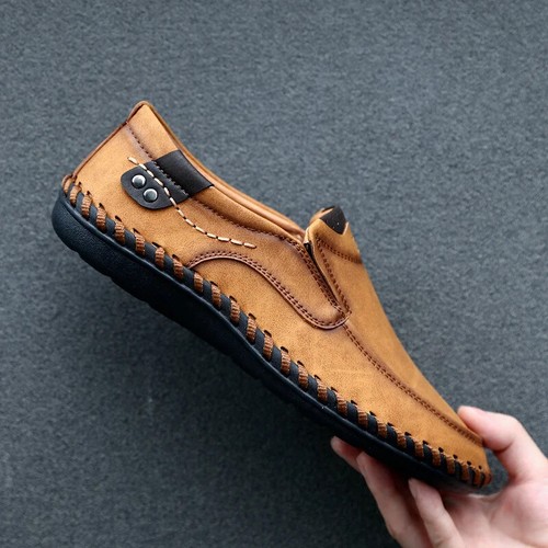 Genuine Leather Men's Casual Shoes Loafers Moccasins Breathable Driving Shoes - Picture 9 of 10