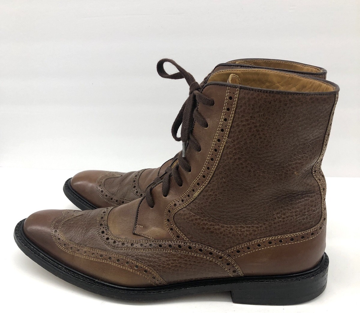 $850 Gucci boots Lace Up Brown Leather Wingtips Mens Sz 9.5 italy