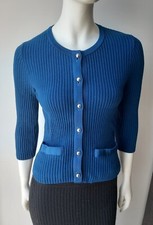 WOLFORD Pullover Strickjacke 34 36 Blau Wolle Schurwolle Baumwolle 3/4 Ärmel