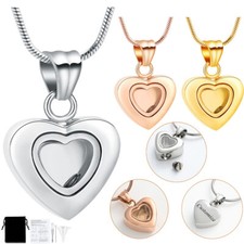 Glass Cremation Jewelry Urn Necklace for Ashes Heart Memorial Lockets for Ashes