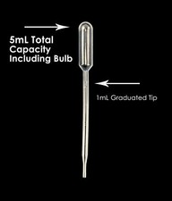 5mL Total Capacity including Bulb 1mL Graduation Tip,  Dropper Pipettes 50 pcs