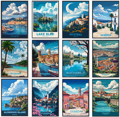 Vintage Reise Poster Stadt Retro Fantasy Stadtbild Kneipe Wandbild Deko A5 A4 A3