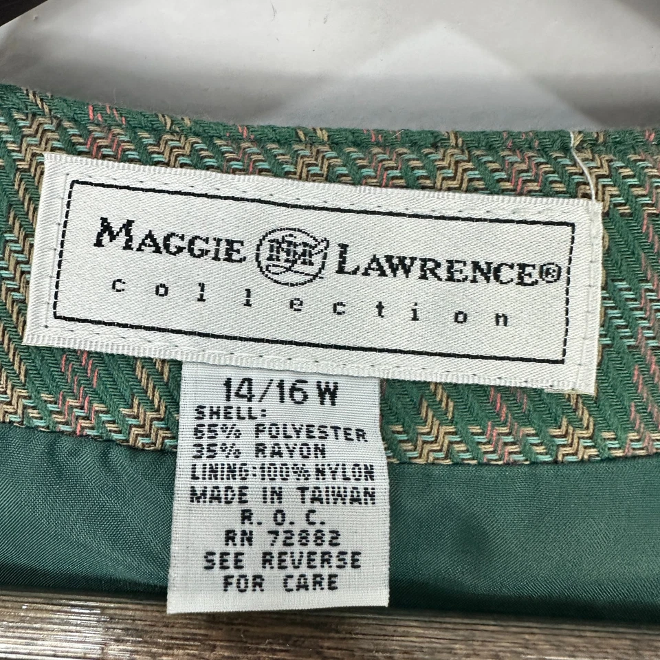 Blazer Vintage Maggie Lawrence 14/16W Verde Pata de Gallo Cuadros Preppy Dinero Antiguo Foto 2 de 4