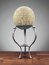 Vintage Mosaic Gazing Ball on Brass 3 Legged Stand 14"