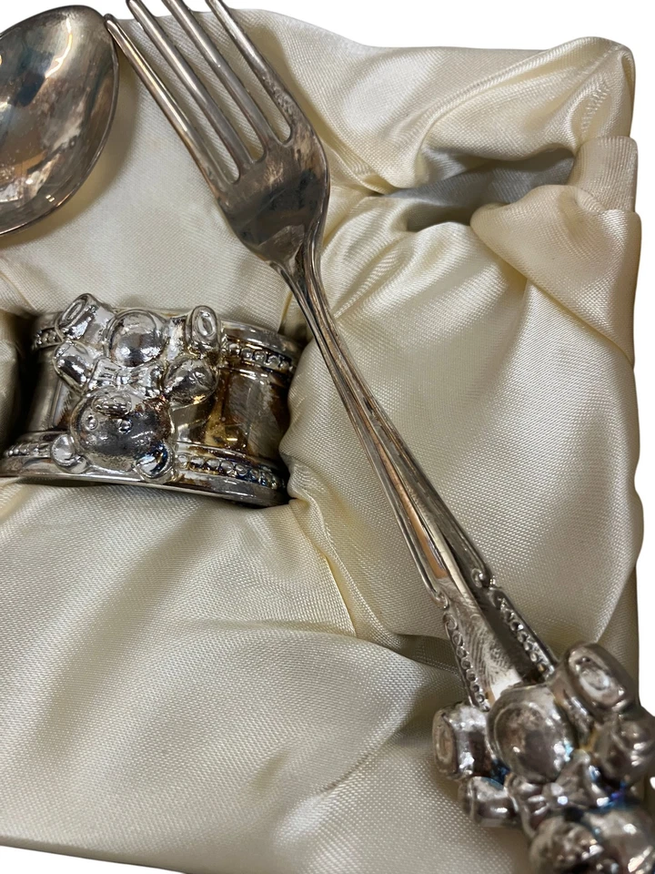 Special Occasion Baby Fork Spoon Set Silver Bear Design Gift Boxed - Image 4 of 4