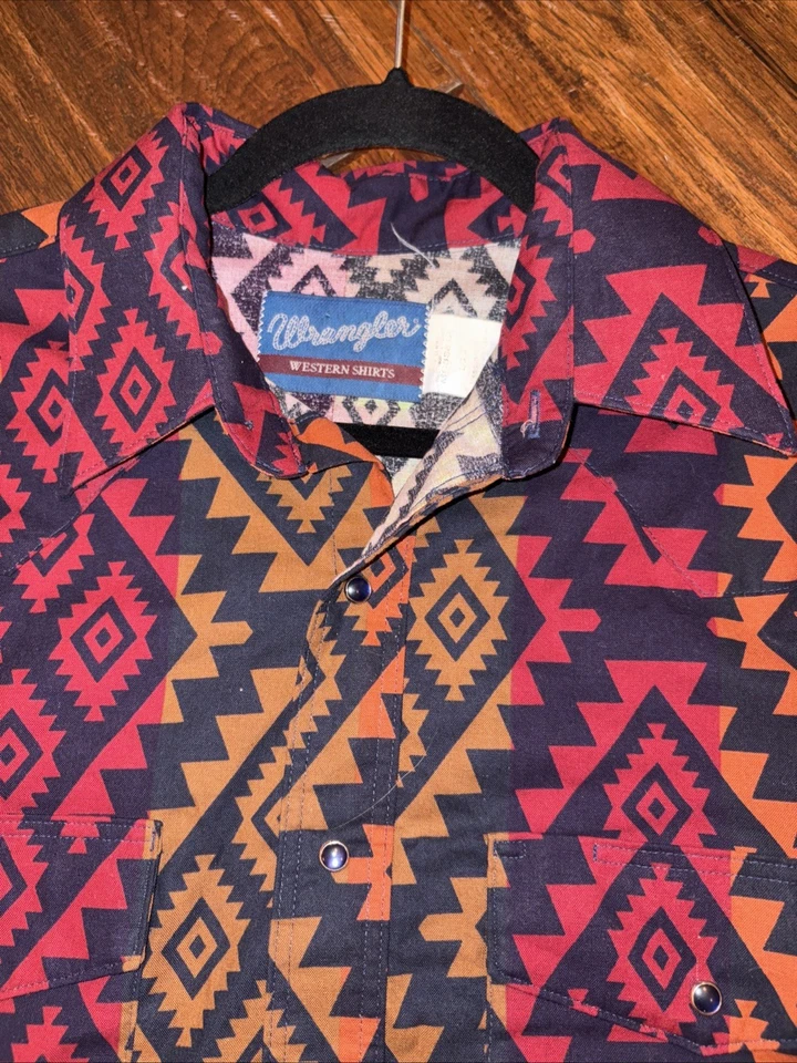 Camisa De Colección Años 90 Wrangler Azteca Occidental Audaz Vibrante Rayas Multicolor Para Hombres L Foto 2 de 4