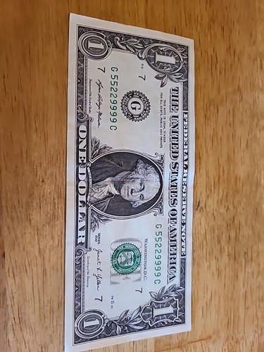 55229999. $1 FRN Fancy Quad Doubles Serial Number. - Bild 2 von 3