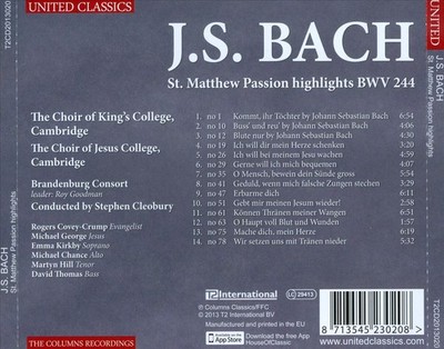 BACH: ST. MATTHEW PASSION [HIGHLIGHTS] NEW CD