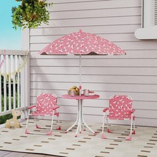 Kids Patio Table and Chair Set with Umbrella for Garden, Pink