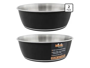 Master Pet Supply Stainless Steel Dog Bowls 16 Cups (128 oz) 2 Pack, Black