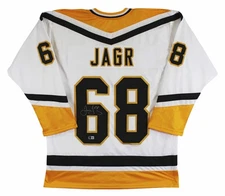 Jaromir Jagr Authentic Signed White Pro Style Jersey Autographed BAS Witnessed