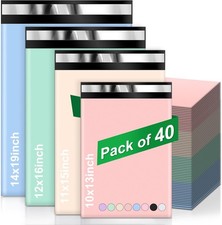 40 Pack Assorted Poly Mailers 14x19 12x16 11x15 10x13 Self Seal Bags