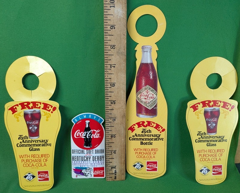 75th Coca Cola Hang tag lot from 1977 and a pin from 1993 Kentucky Derby theme