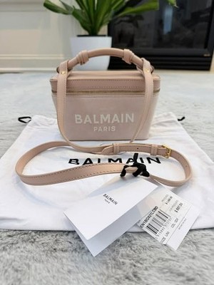 Balmain Paris Suede Leather Vanity Case Bag Nude Pink Crossbody MSRP $1495 AUTH