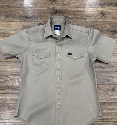 Wrangler Shirt Mens L Brown Short Sleeve Snap Front Twill Workwear Pockets