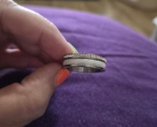Stainless Steel Silver Tone Band Ring Size P Round White Cubic Zirconia Row
