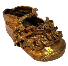 Vtg Baby Toddler Girl Mary Jane Ruffle Shoe Plated Bronze Copper Keepsake Decor