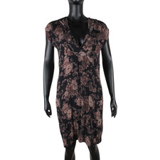 Masai Company Women Floral Tunic Dress V Neck 3/4 Sleeve Linen Blend L Pockets