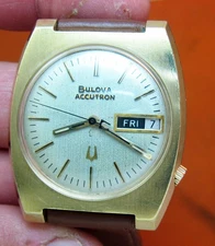 SERVICED ACCUTRON BULOVA 2182 GOLD ELECTROPLATE TUNING FORK MEN's WATCH N3