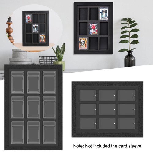 Baseball Sports Card Display Case - 9 Graded Card Frame Black Wall Cabinet US