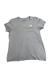 Life Is Good Women's Flower Tee Shirt Size Large, Short Sleeve, Cotton, Blue