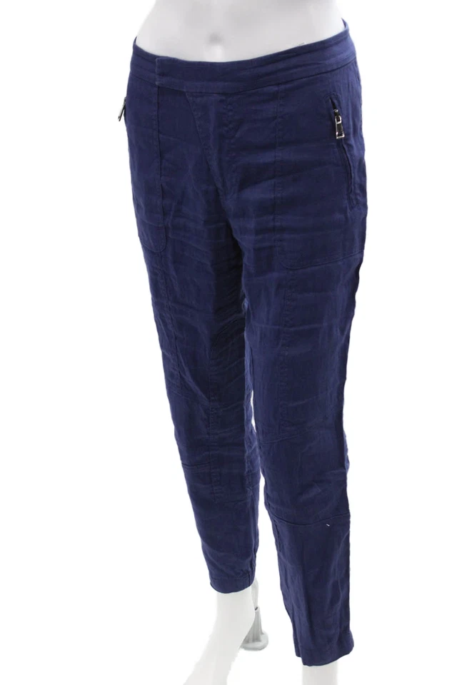 Женские укороченные брюки Vince на лодыжках темно-синие на пуговицах льняная смесь размер 8 - Изображение 2 из 4