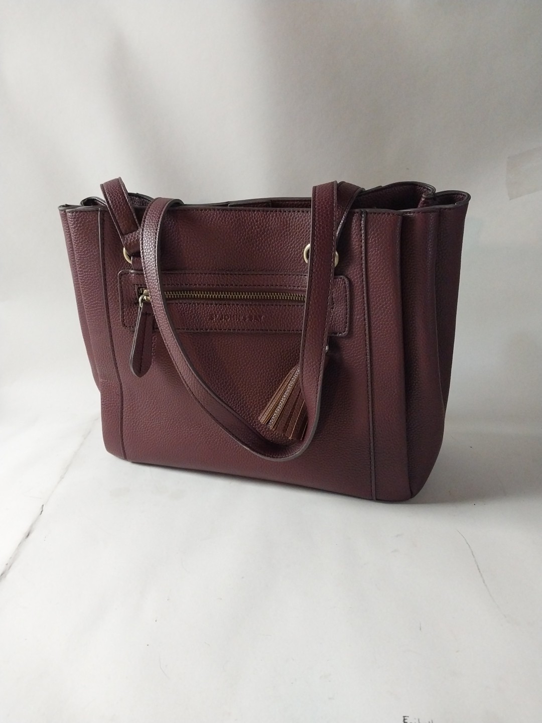 St John's Bay Purse Burgundy Leather Shoulder Bag W Zipper Pockets Stylish Rare image 2