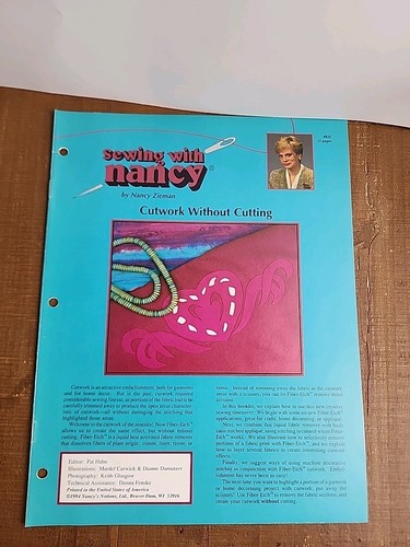 Sewing with Nancy Cutwork Without Cutting Booklet by Nancy Zieman 11 Pages